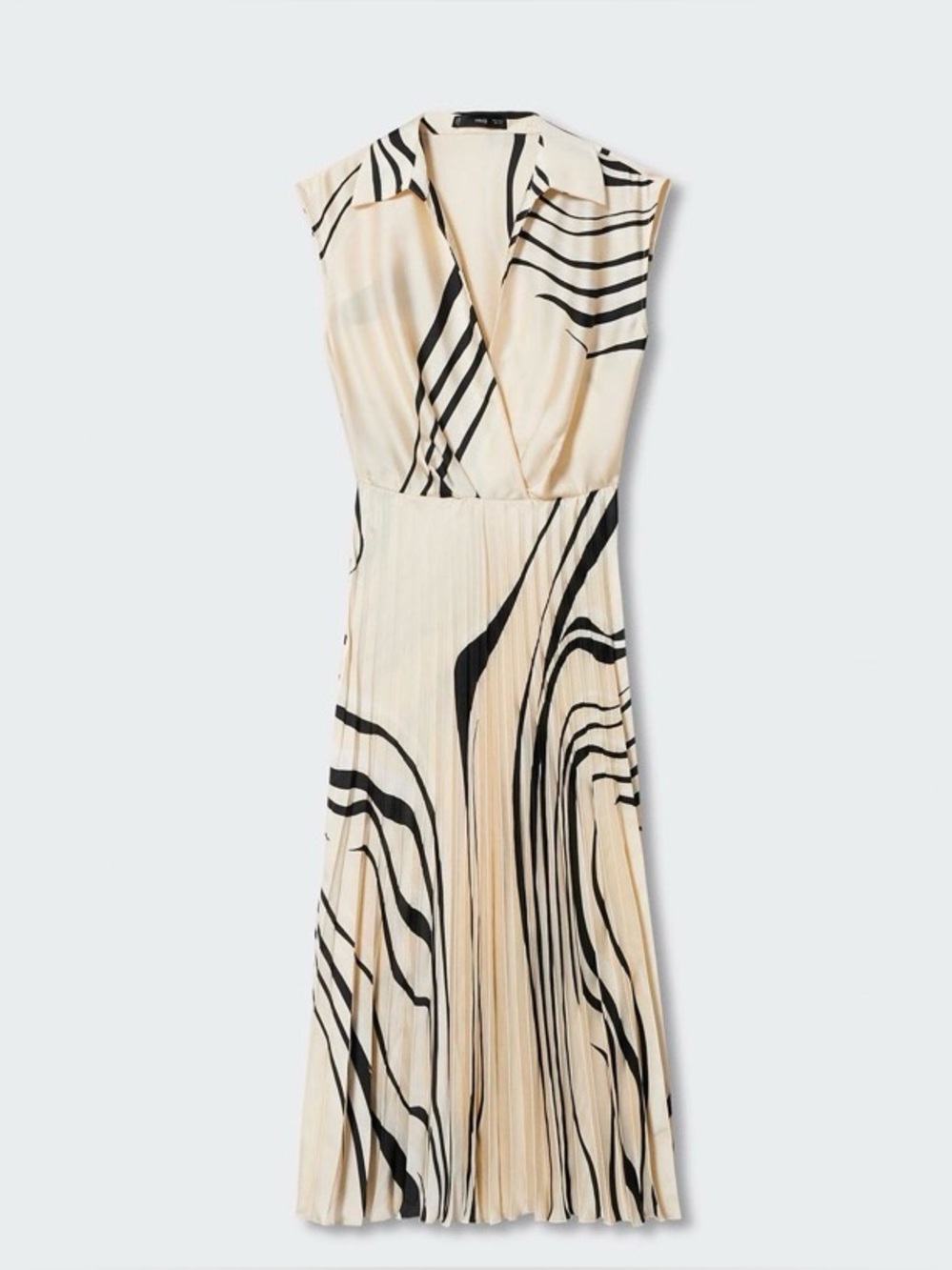 Mango Black and Cream Striped Midi Dress
